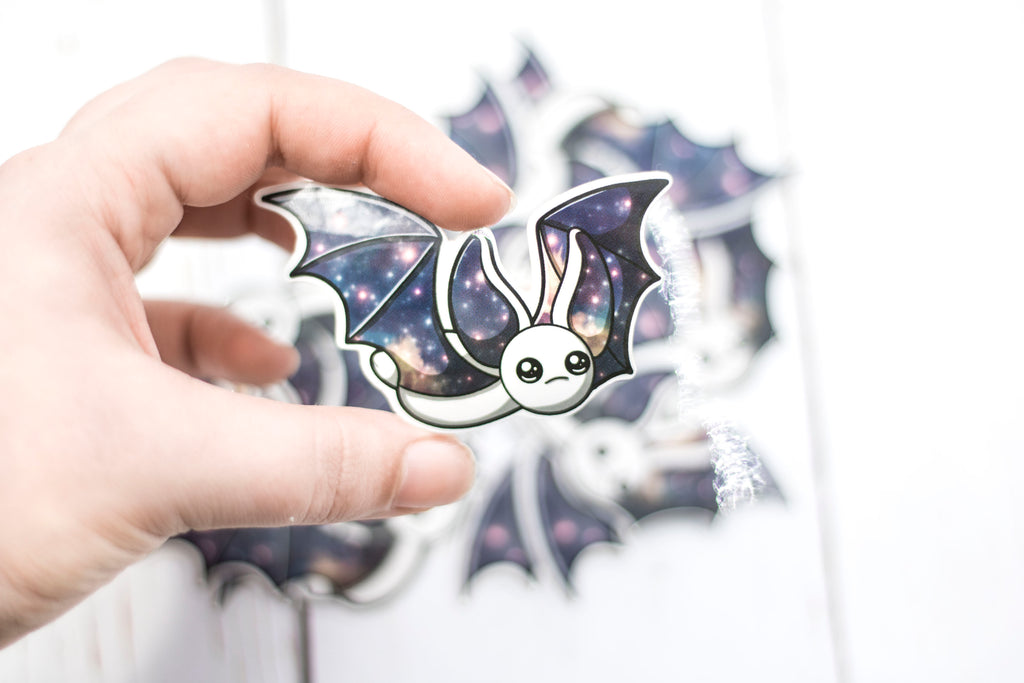 Galaxy Bat Sticker - Flying in White, Stickers, BeeZeeArt 