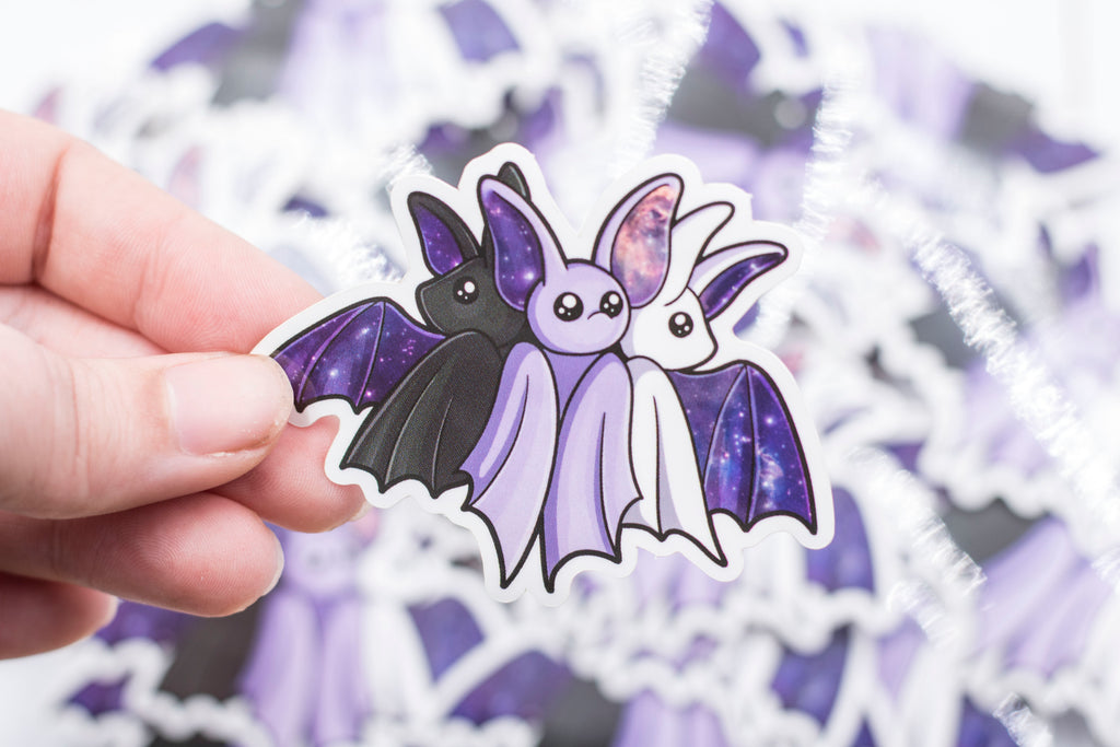 Galaxy Bat Sticker - Set of 3 - White, Black, and Purple, Stickers, BeeZeeArt 