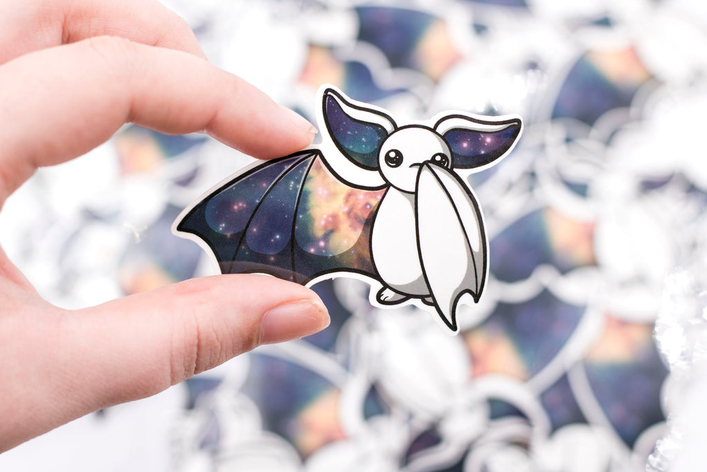 Galaxy Bat Sticker - Waving One Wing in White, Stickers, BeeZeeArt 