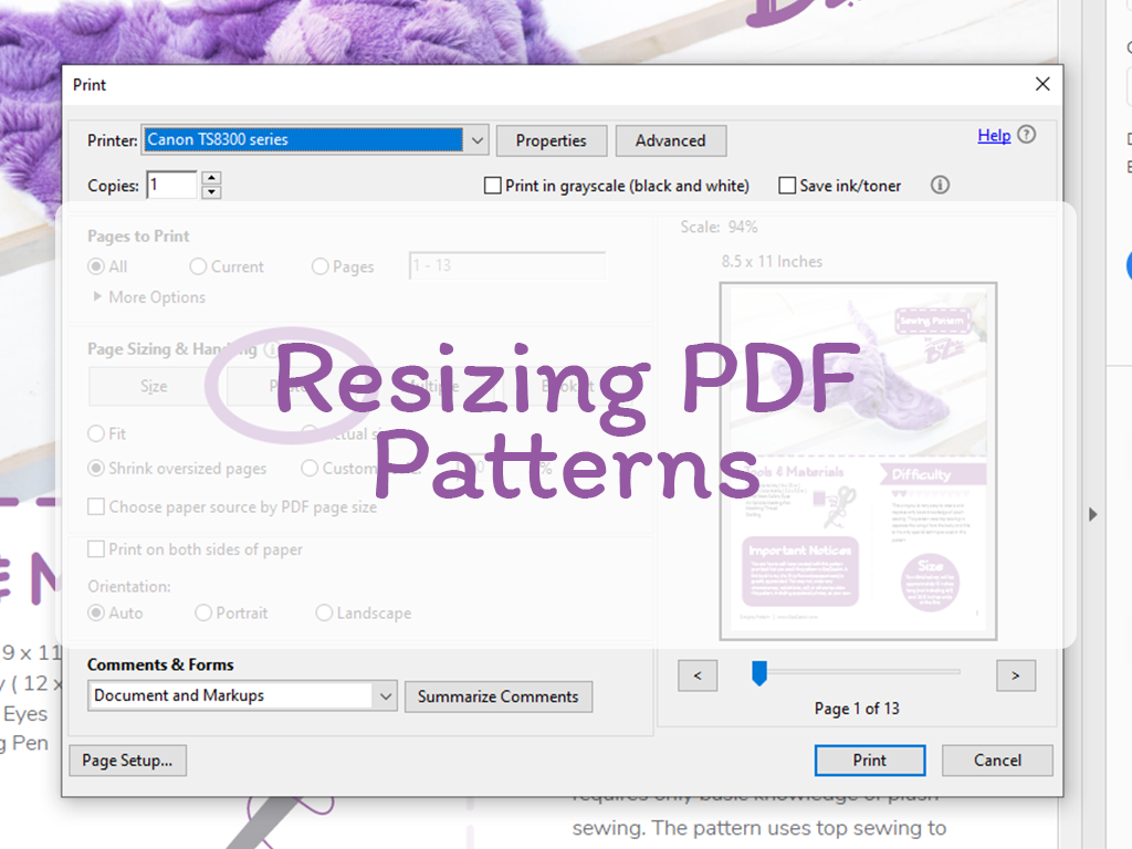 Resizing a PDF Pattern – BeeZeeArt