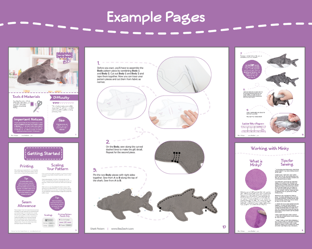 Shark Plush Sewing Pattern - Digital Download – BeeZeeArt