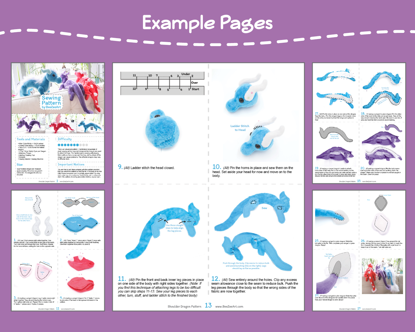 Shoulder Dragon Plush Sewing Pattern Stuffed Animal Pattern PDF