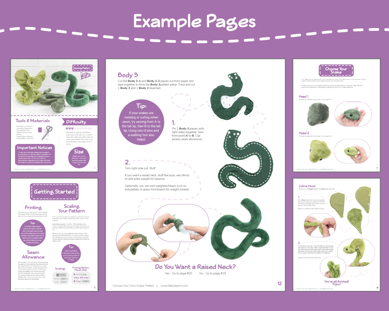 Mix and Match Snake Stuffed Animal Sewing Pattern – BeeZeeArt