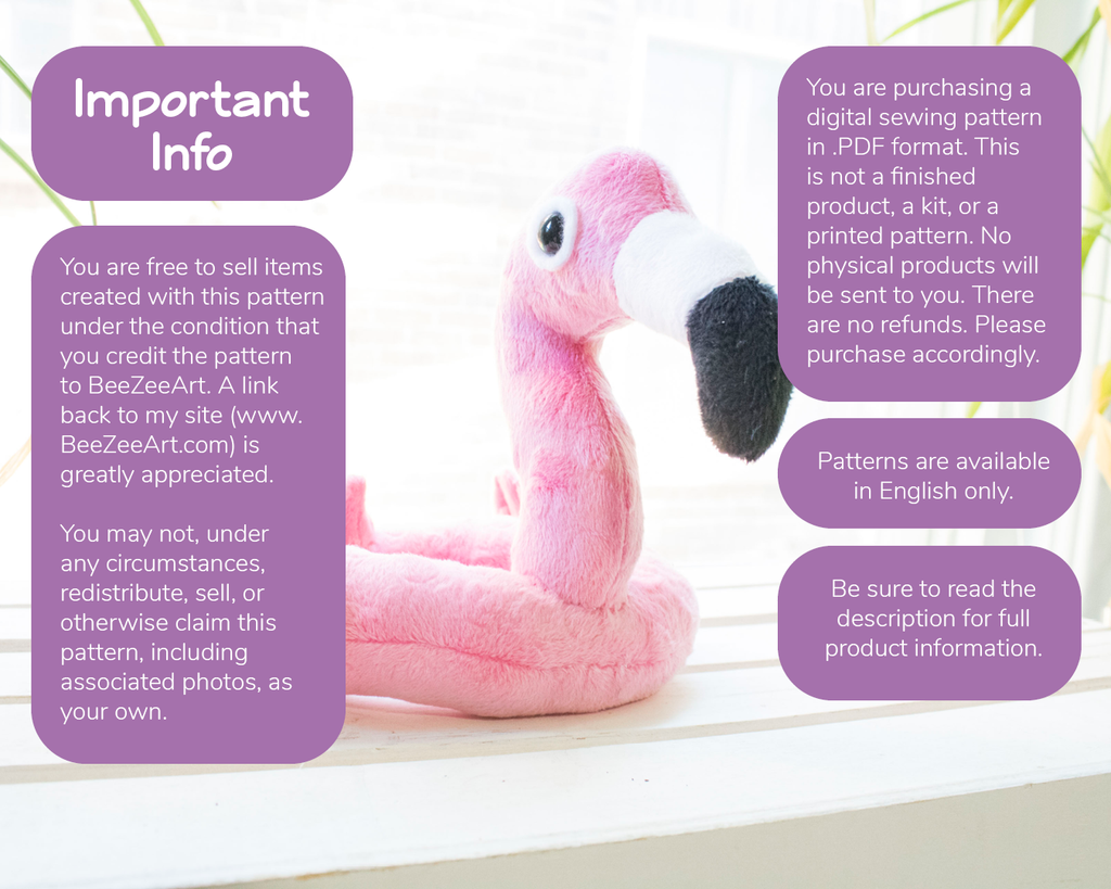 Flamingo Floaty Stuffed Animal Sewing Pattern, Plush Sewing Pattern, D ...