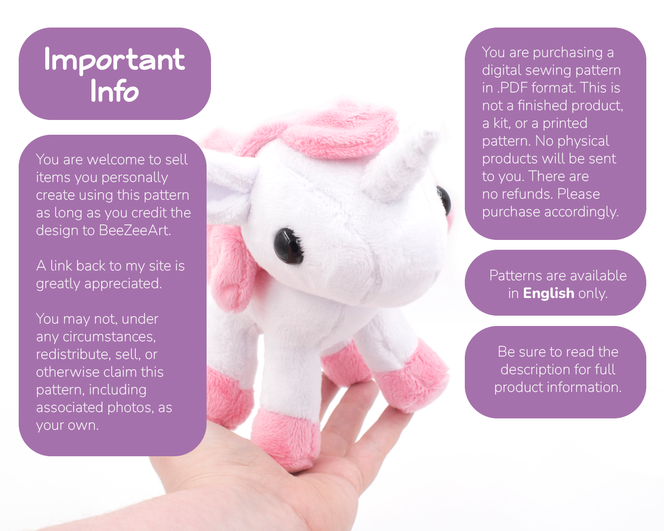 Unicorn Plush Sewing Pattern Stuffed Animal Pattern PDF File Digital Download