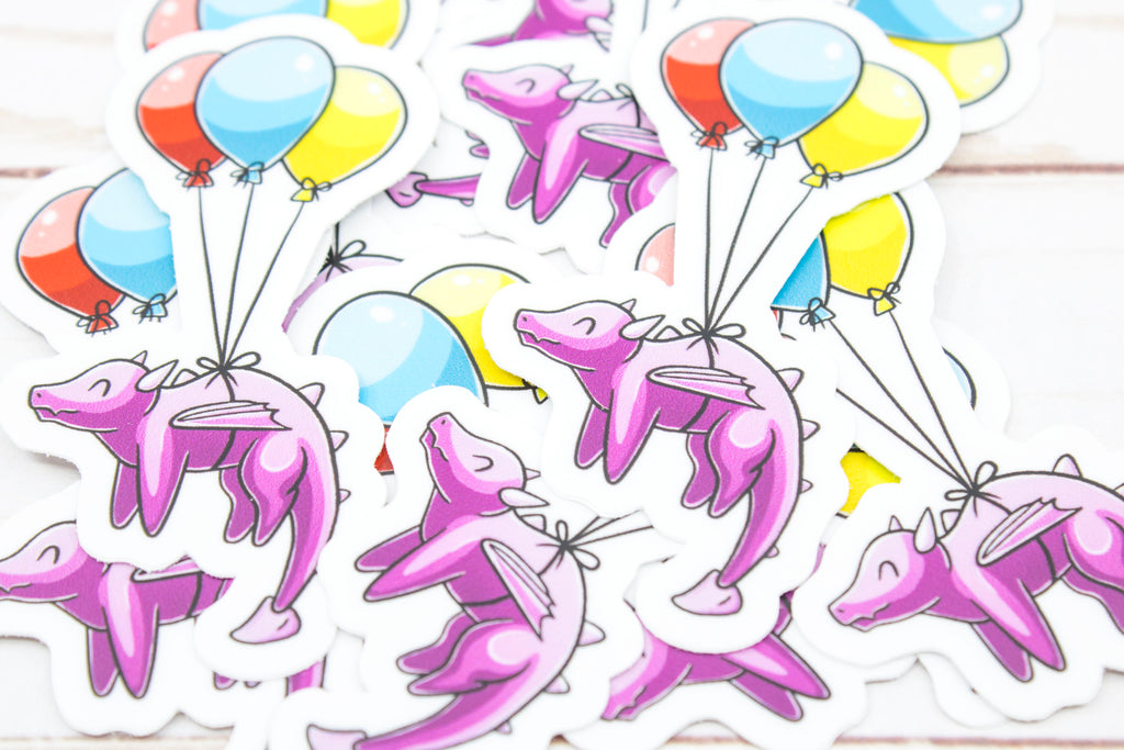 Balloon Dragon Vinyl Sticker, 3 x 1.5 Inches, Stickers, BeeZeeArt 
