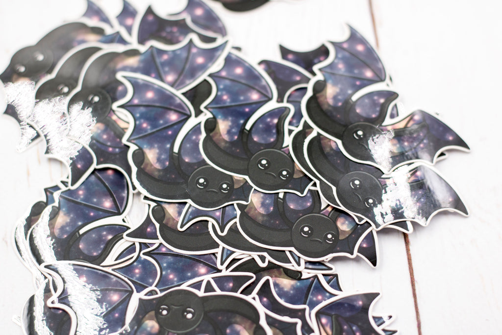 Galaxy Bat Sticker - Flying in Black, Stickers, BeeZeeArt 