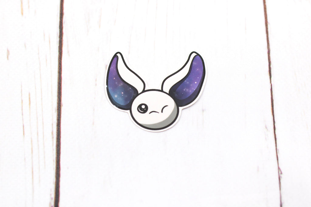 Galaxy Bat Sticker - White Winking Bat Face, Stickers, BeeZeeArt 