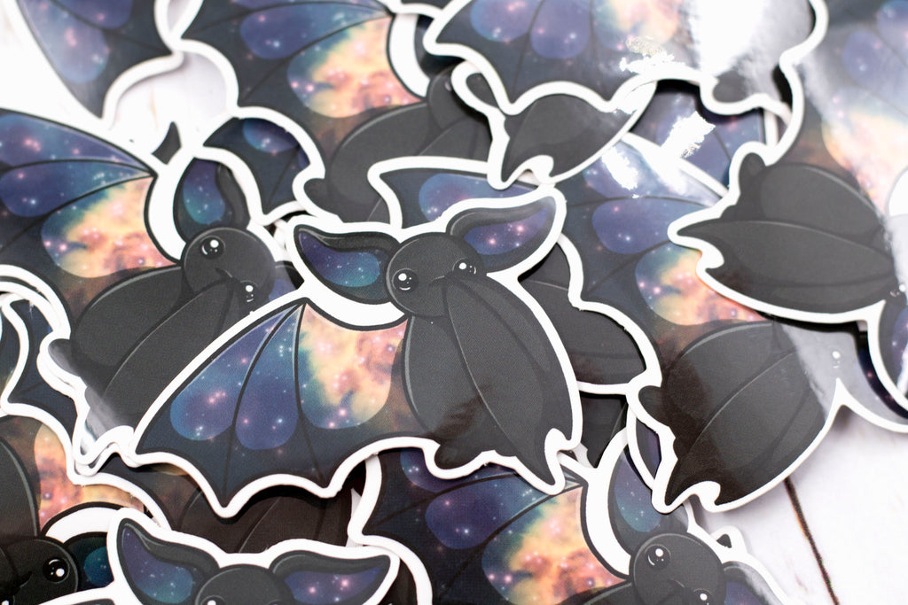 Galaxy Bat Sticker - Waving One Wing in Black, Stickers, BeeZeeArt 