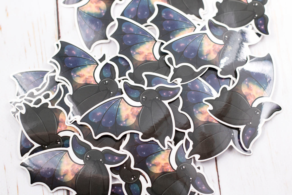 Galaxy Bat Sticker - Waving One Wing in Black, Stickers, BeeZeeArt 
