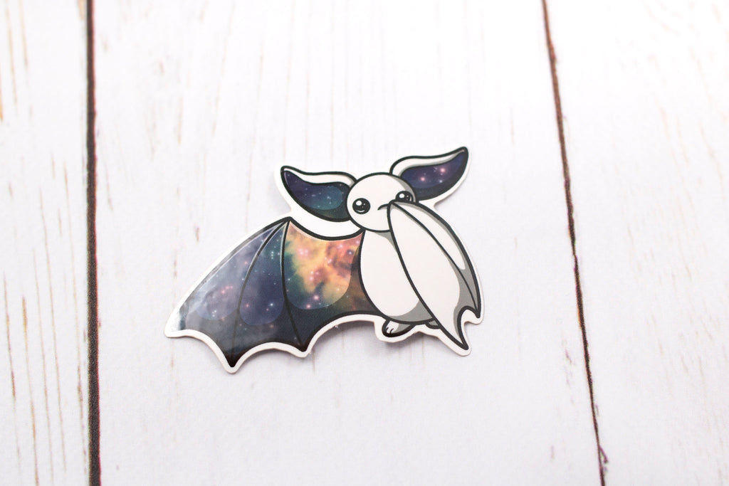 Galaxy Bat Sticker - Waving One Wing in White, Stickers, BeeZeeArt 