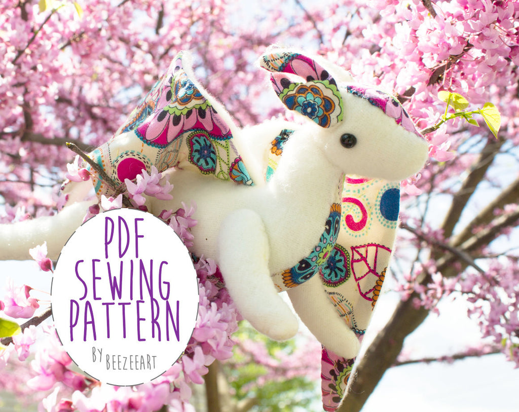 Jointed Dragon Stuffed Animal Sewing Pattern - Digital Download, Pattern, BeeZeeArt 
